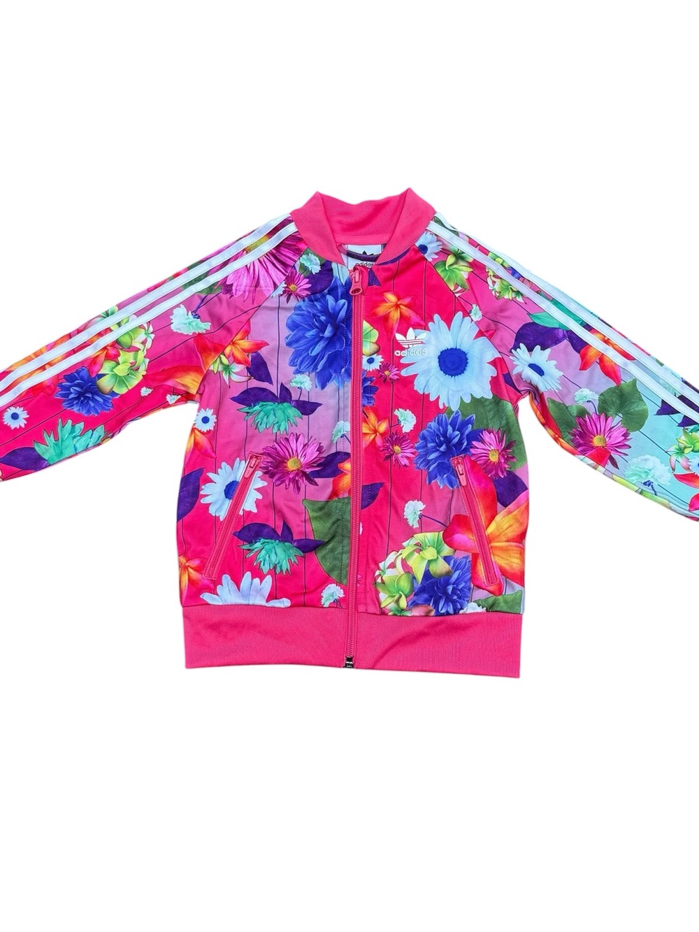 Adidas Kids Toddler Lightweight Hot Pink Floral Track  Athletic Jacket Sz 4T
